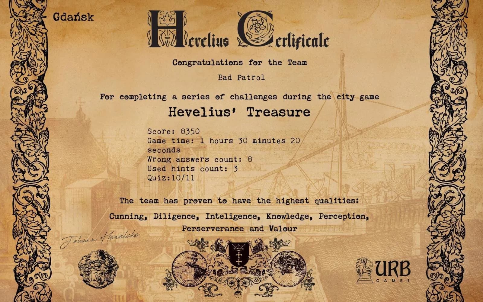 Certyfikat Hevelius — gra miejska
